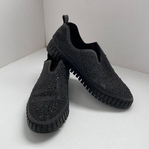 Italina Shoes Womens 6 Black Rhinestone Chunky Sneakers Comfort Disco Sparkly